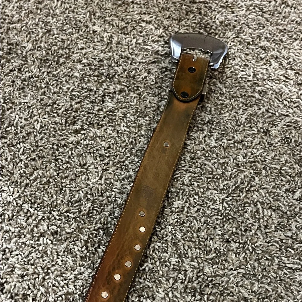 Western Brown Leather Belt with Silver Buckle - Picture 7 of 10